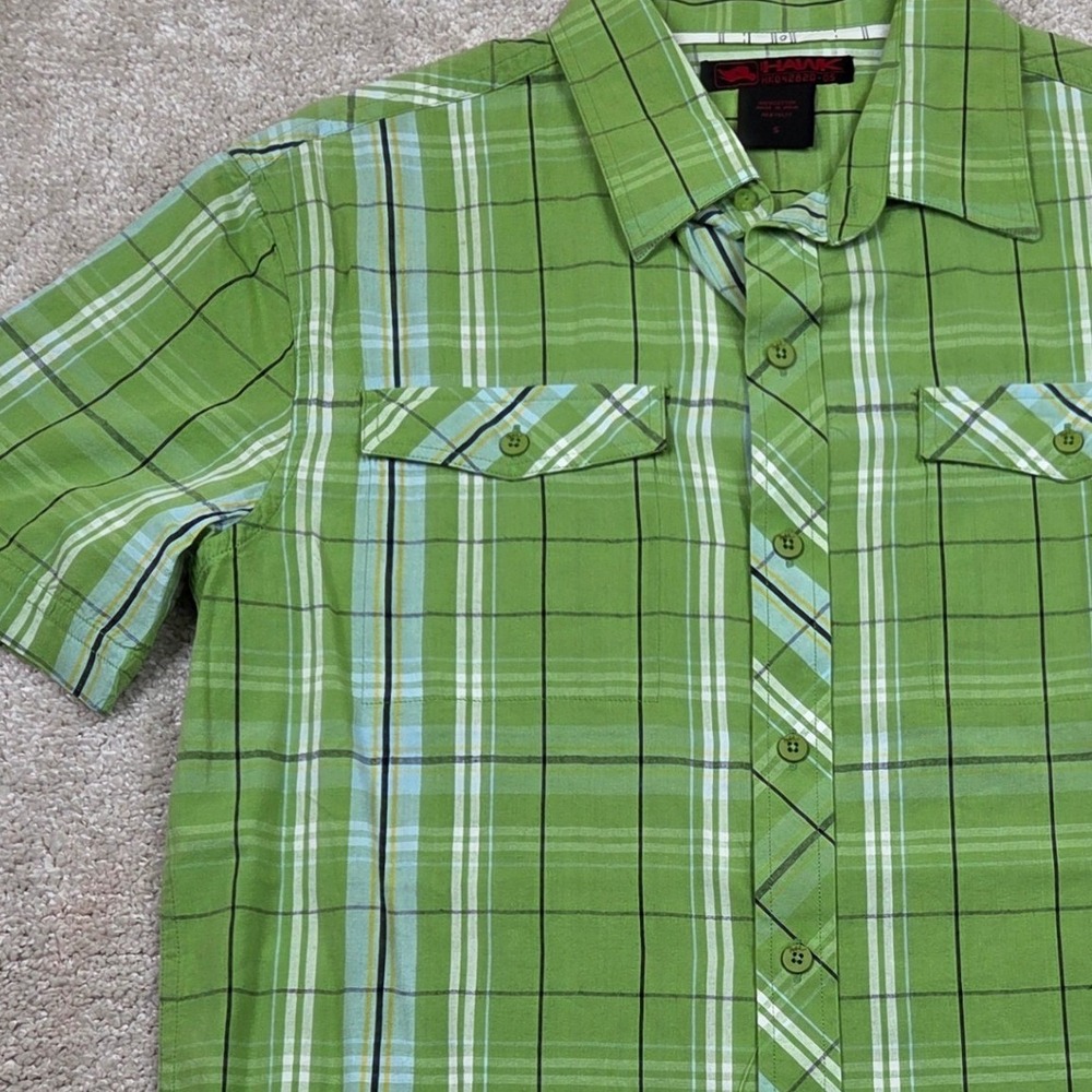 Tony Hawk Button Down Shirt Green Plaid Short Sleeve Mens Small NWT HK042820-05